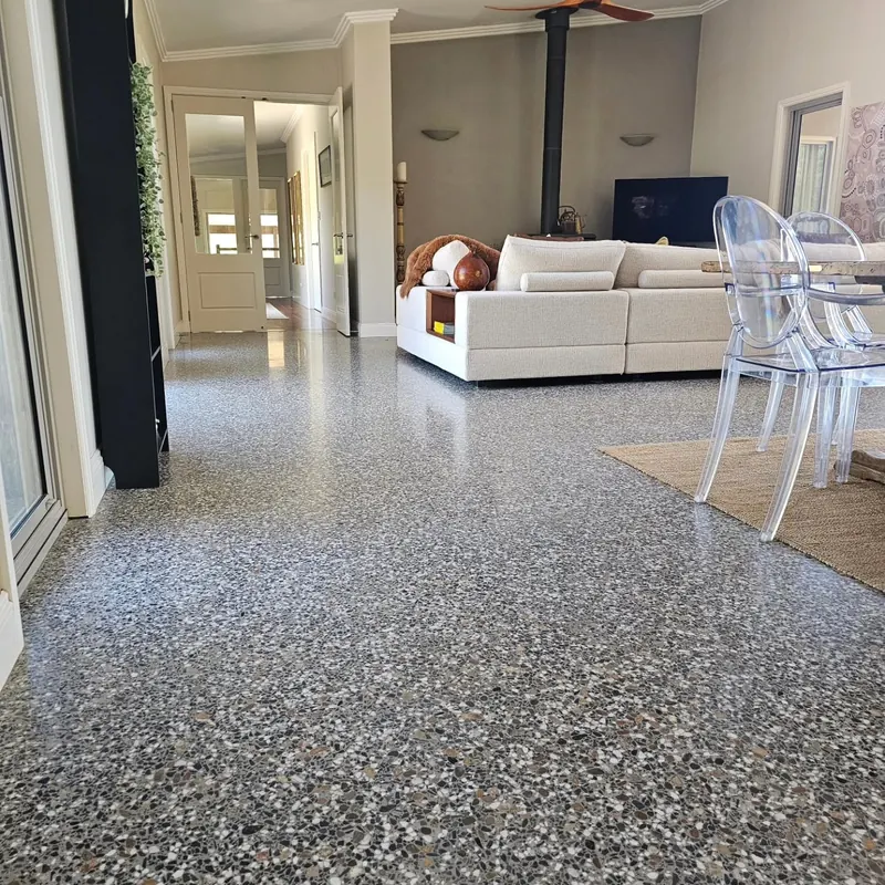 Polished concrete through an open-plan living area